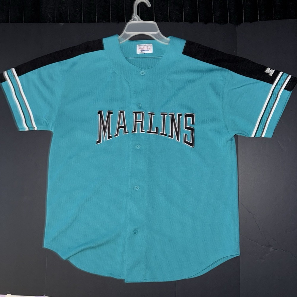 Men's XL Vintage Throwback Starter Florida Marlins Jersey Teal MLB Baseball